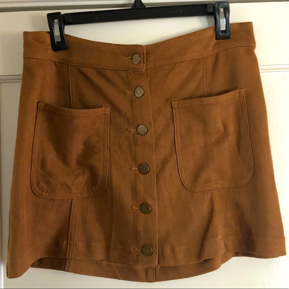 Light Brown Suede Button Skirt